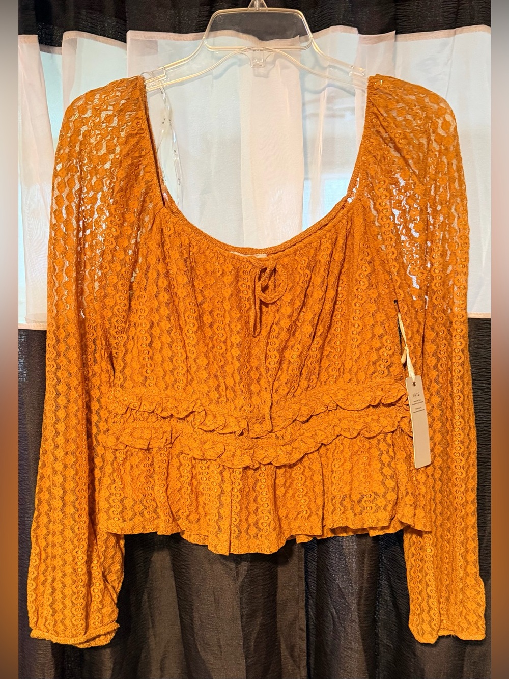 NWT iris Mustard Lace Ruffle Long-Sleeve Blouse